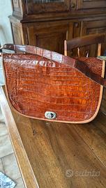 Borsa vintage cuoio con fronte coccodrillo