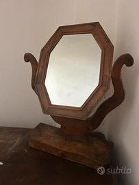 Specchiera da Tavolo Vintage in Legno con Cassetto