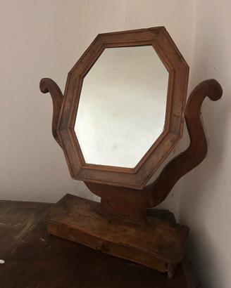 Specchiera da Tavolo Vintage in Legno con Cassetto