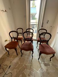 Set di 5 sedie in mogano e velluto + 1 regalata