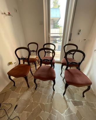 Set di 5 sedie in mogano e velluto + 1 regalata
