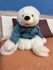 Pupazzo 50cm Peluche Orso Bianco con Giubbotto di