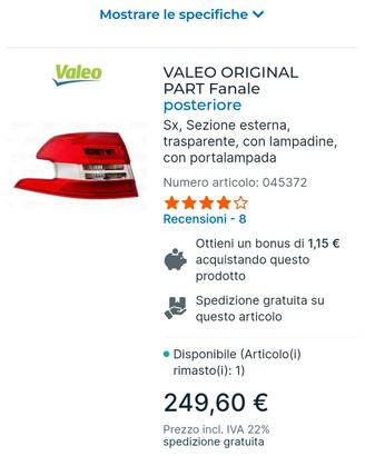 fanale posteriore sx Peugeout 308 dal 2016 in poi