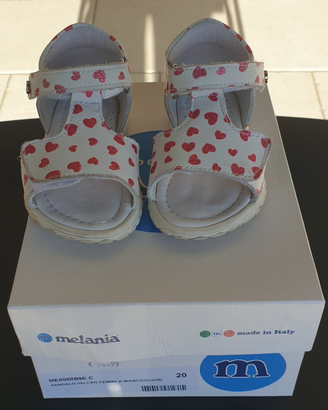 Melania, sandalo con velcro, bianco e cuori, 20