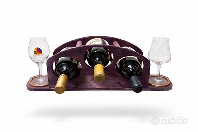 Portabottiglie vino in legno con porta calici