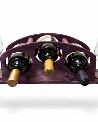 Portabottiglie vino in legno con porta calici