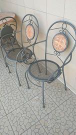 Tavolo da giardino in pietra + 4 sedie in ferro