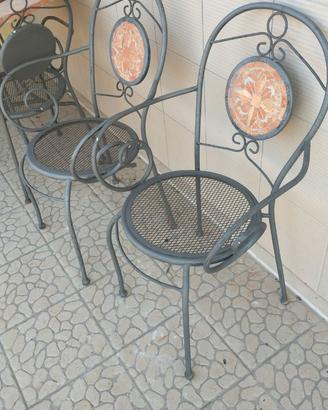Tavolo da giardino in pietra + 4 sedie in ferro