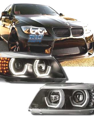 FARI BMW E90 E91 05-08 ANGEL EYES LED 3D FONDO NER