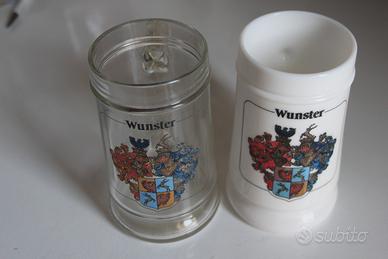 BIRRA WUNSTER boccali in vetro trasparente e bianc