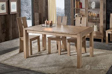 TAVOLO RUSTICO ALLUNGAB. + 4 SEDIE, ABETE MASSELLO