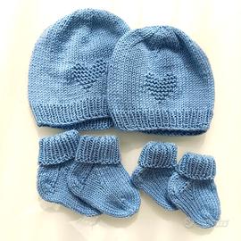 100% lana merino berretto e calzini neonato