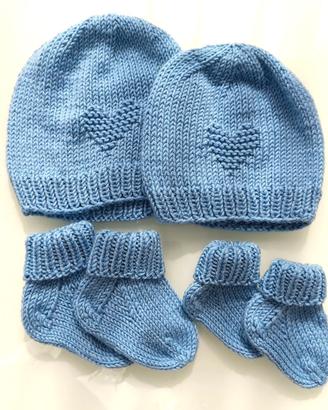 100% lana merino berretto e calzini neonato