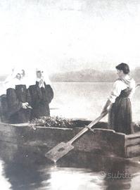 Cartolina antica dipinto Ave Maria barca suore