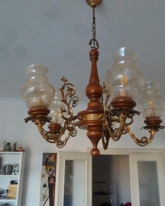 Lampadario vintage da fattoria a 5 braccia