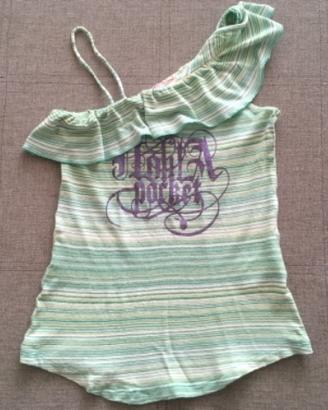 Maglia top verde a righe Nolita originale 6 anni