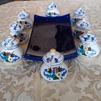 SET PORTA SPEZIE IN PORCELLANA BLU BIANCO ED DIPIN