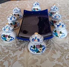 SET PORTA SPEZIE IN PORCELLANA BLU BIANCO ED DIPIN