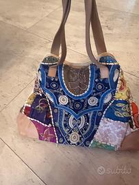 Borsa in canvas e pelle