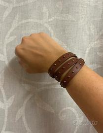 Bracciale donna ecopelle borchiato marrrone