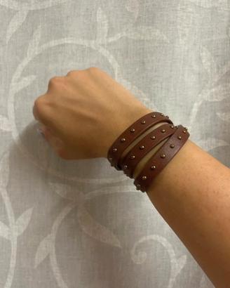 Bracciale donna ecopelle borchiato marrrone