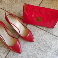 Scarpe vernice rossa tacco 10, n37 con pochette