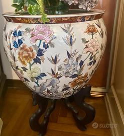 Vaso porta piante in porcellana decorata anni 70