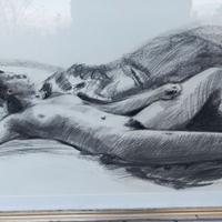 Dipinto/quadro a carboncino nudo di D. Simonini