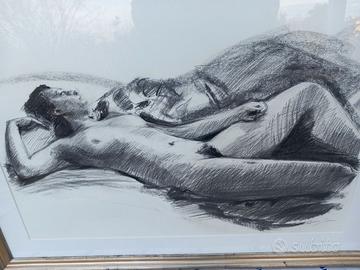 Dipinto/quadro a carboncino nudo di D. Simonini