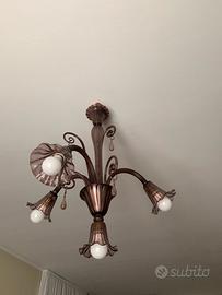 Lampadario vetro di murano rosa antico anni 70