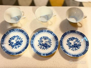 Servizio 3 Tazzine da Tè con Piattino Blu e Bianco