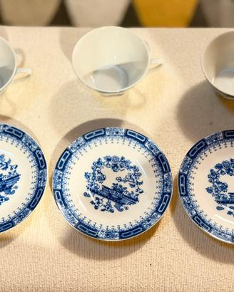 Servizio 3 Tazzine da Tè con Piattino Blu e Bianco