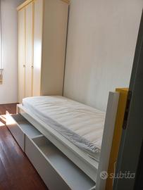 Letto singolo con 2 contenitori e materasso 90x200