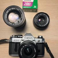 Canon AE-1 + obiettivi, flash e custodia