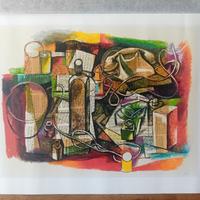 Guttuso NM collage e pastello stampa d'arte '80