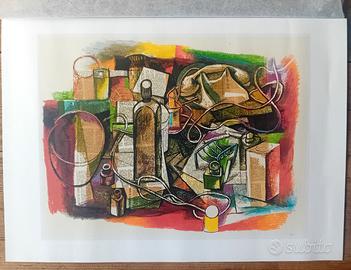 Guttuso NM collage e pastello stampa d'arte '80