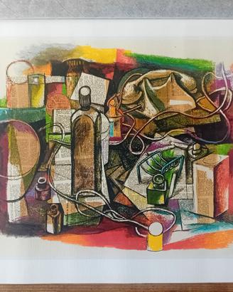 Guttuso NM collage e pastello stampa d'arte '80