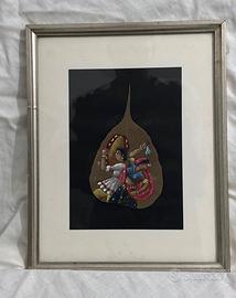 Antico dipinto indiano su foglia di pipal