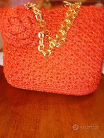 Borsa a uncinetto handmade rosso corallo glitter