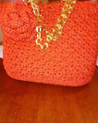 Borsa a uncinetto handmade rosso corallo glitter
