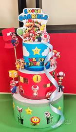 torta finta per bambino a tema Super Mario 