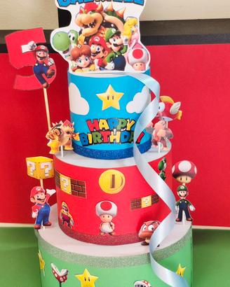 torta finta per bambino a tema Super Mario 