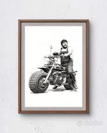 Bud Spencer su Motozodiaco. Stampa HD di dis. orig