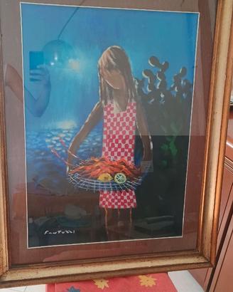 Quadro "Ragazza con aragosta" di Eliano Fantuzzi