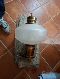 Lampada Vintage in Ottone e Vetro Satinato