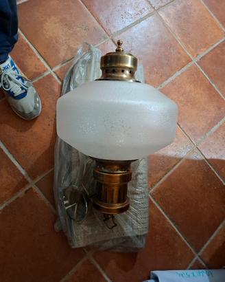 Lampada Vintage in Ottone e Vetro Satinato