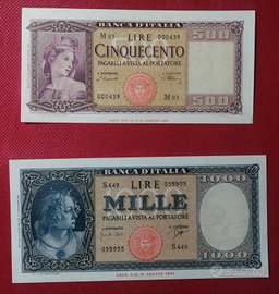 Banconote 500 - 1000 lire ITALIA QFDS-FDS