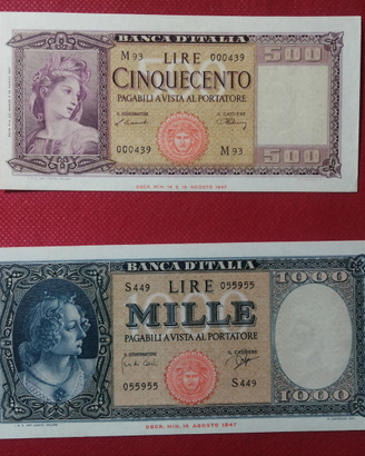 Banconote 500 - 1000 lire ITALIA QFDS-FDS