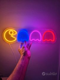 Insegna LED neon stile Pac-Man arcade multicolore