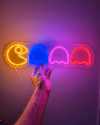 Insegna LED neon stile Pac-Man arcade multicolore